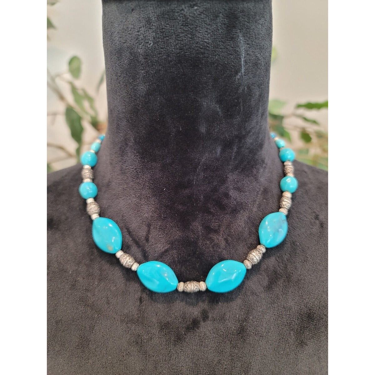 Womens Fashion Turquoise Gemstone Statement Beaded Necklace Handmade Jewelry
