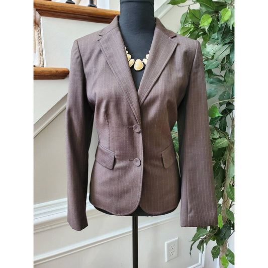 Ann Taylor Women's Brown Wool Long Sleeve Single Breasted Fitted Blazer Size 10P