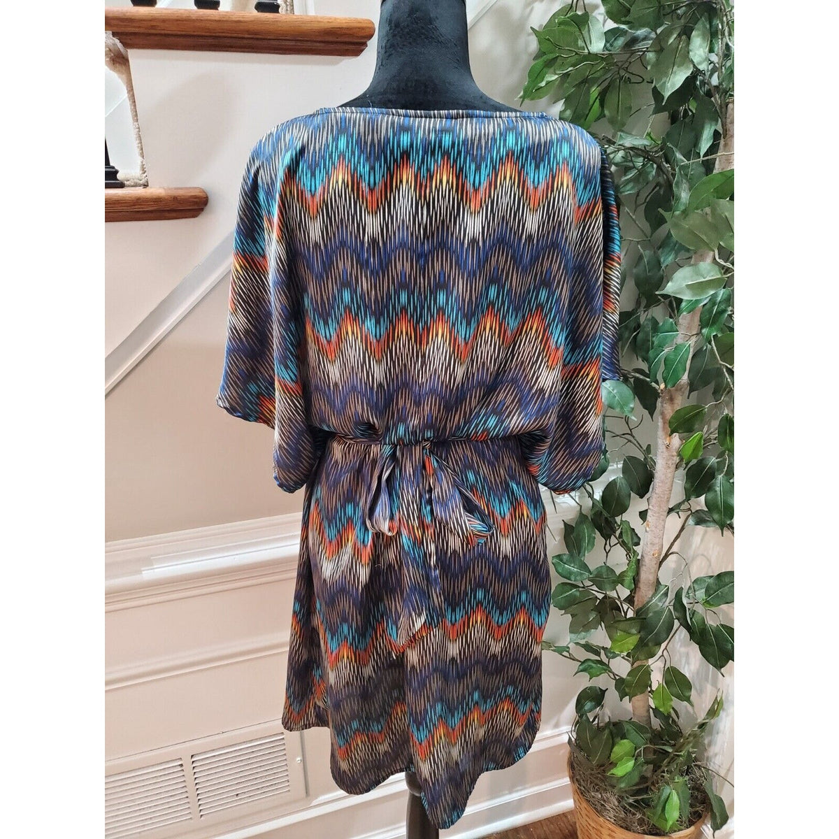 MSK Women Multicolor Polyester Round Neck Short Sleeve Knee Length Dress Size 8