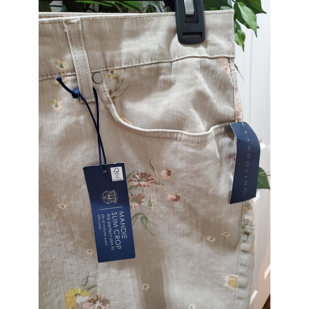 Bandoline Women's Beige Floral Cotton Straight Leg Flat Front Pants Size 24W
