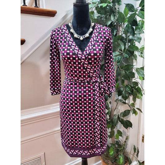 White House Black Market Women Purple V-Neck Long Sleeve Knee Length Size 00