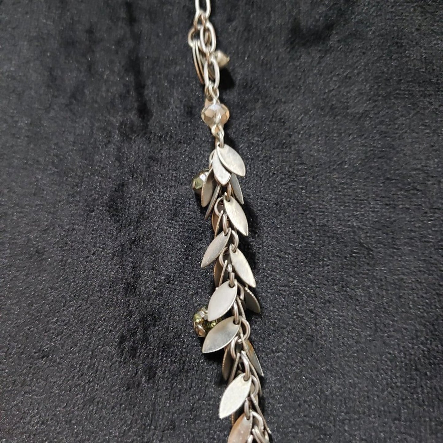 Loft Beaded and Silver Leaf Charms Womens Teardrop Necklace with Lobster Clasp