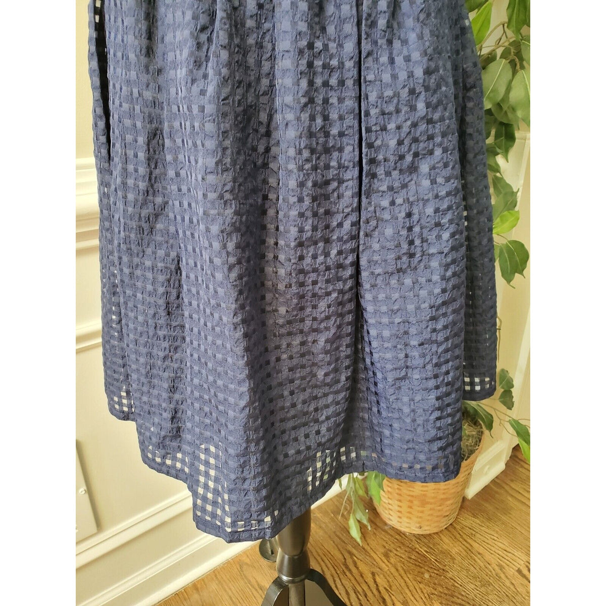 Forever 21 Women Navy Polyester Round Neck Back Zipper Knee Length Dress Size XL
