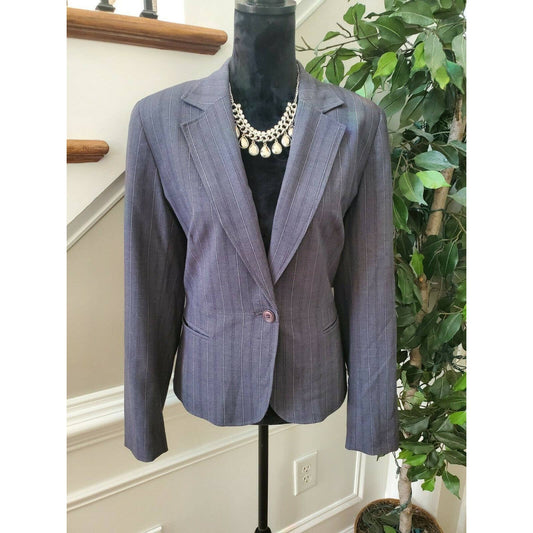 Bob Mackie Studio Women's Gray Single Buttons Single Breasted Fitted Blazer 10