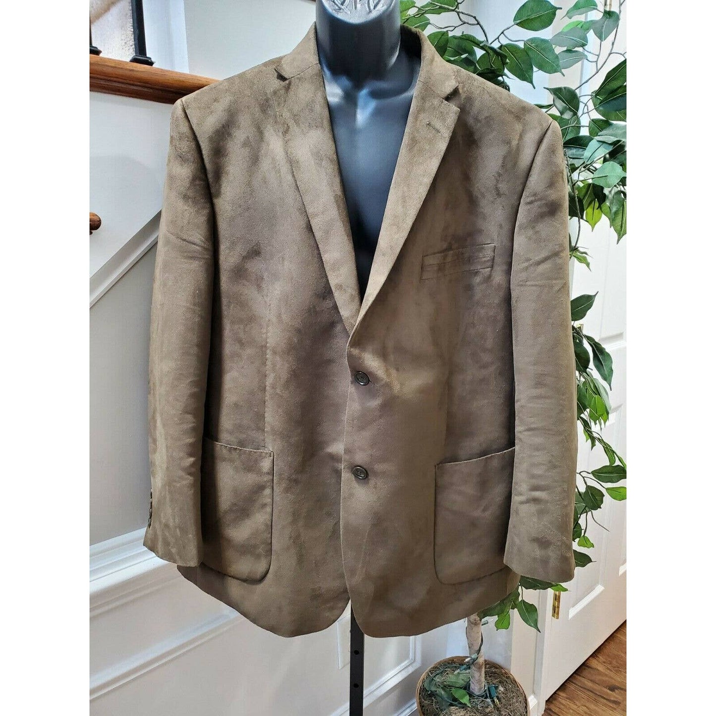 Camiloni Men Olive Polyester Long Sleeve Single Breasted 2 Buttons Fitted Blazer