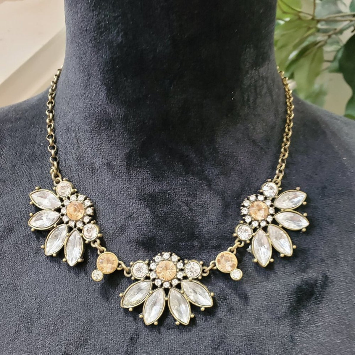 Women's Cream and Crystal Chunky Statement Fashion Jewelry Necklace