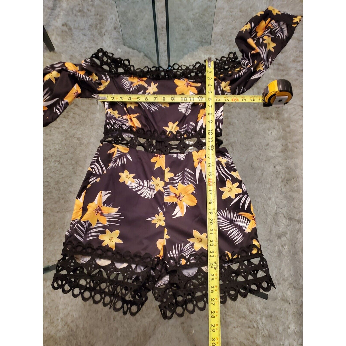 ChicMe Womens Black Floral Off the Shoulder Casual 1 Piece Romper Size Small