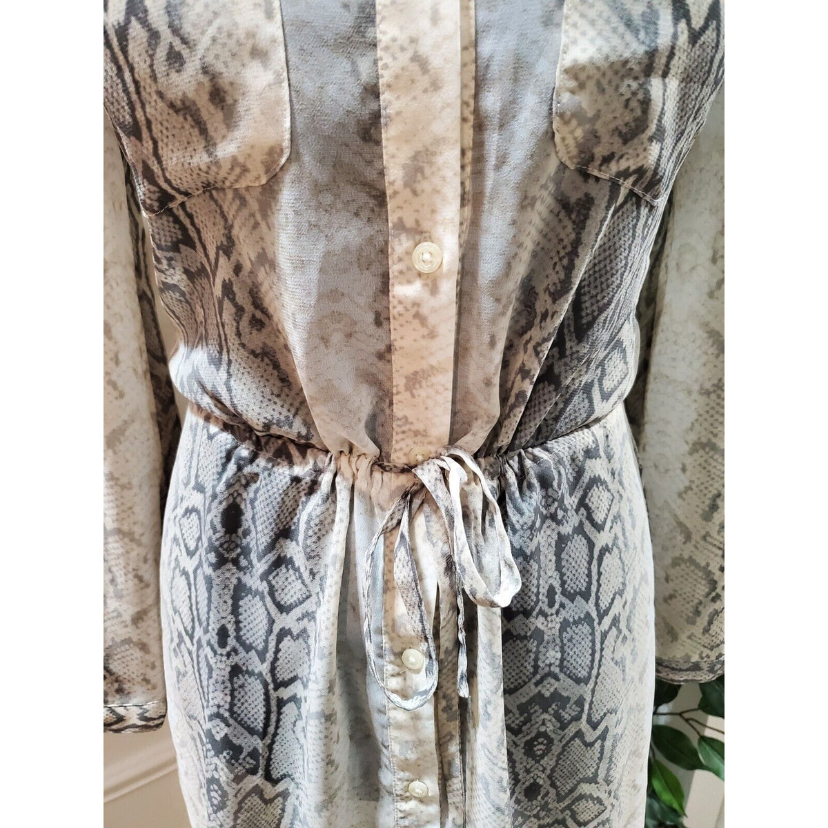 Old Navy Women's Snake Skin Print Button Front Drawstring Waist Shirt Dress XS