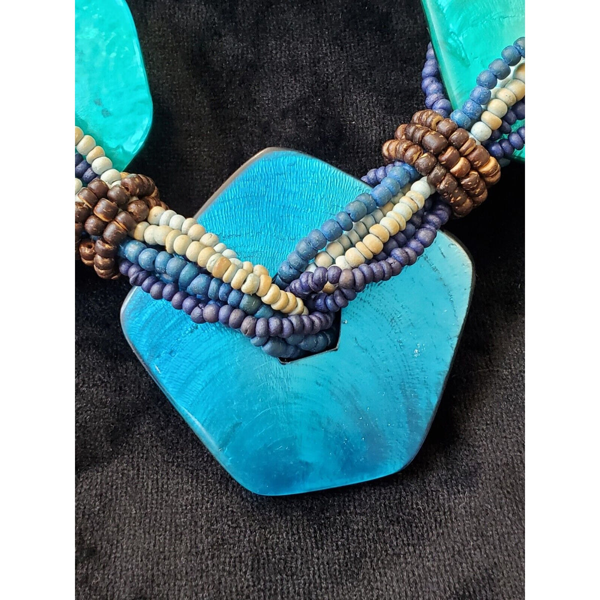 Wood and Seed Beads with Resin Necklace by Kathy Gelfand