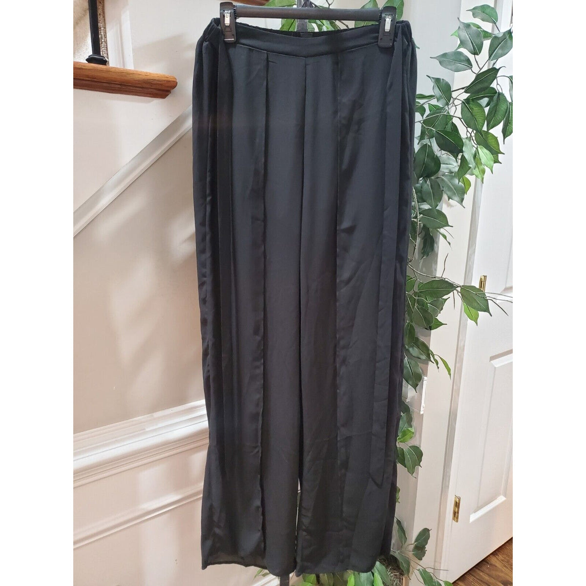 SHELN Womens Black Solid High Rise Drawstring Pleated Casual Trouser Pant Size 6