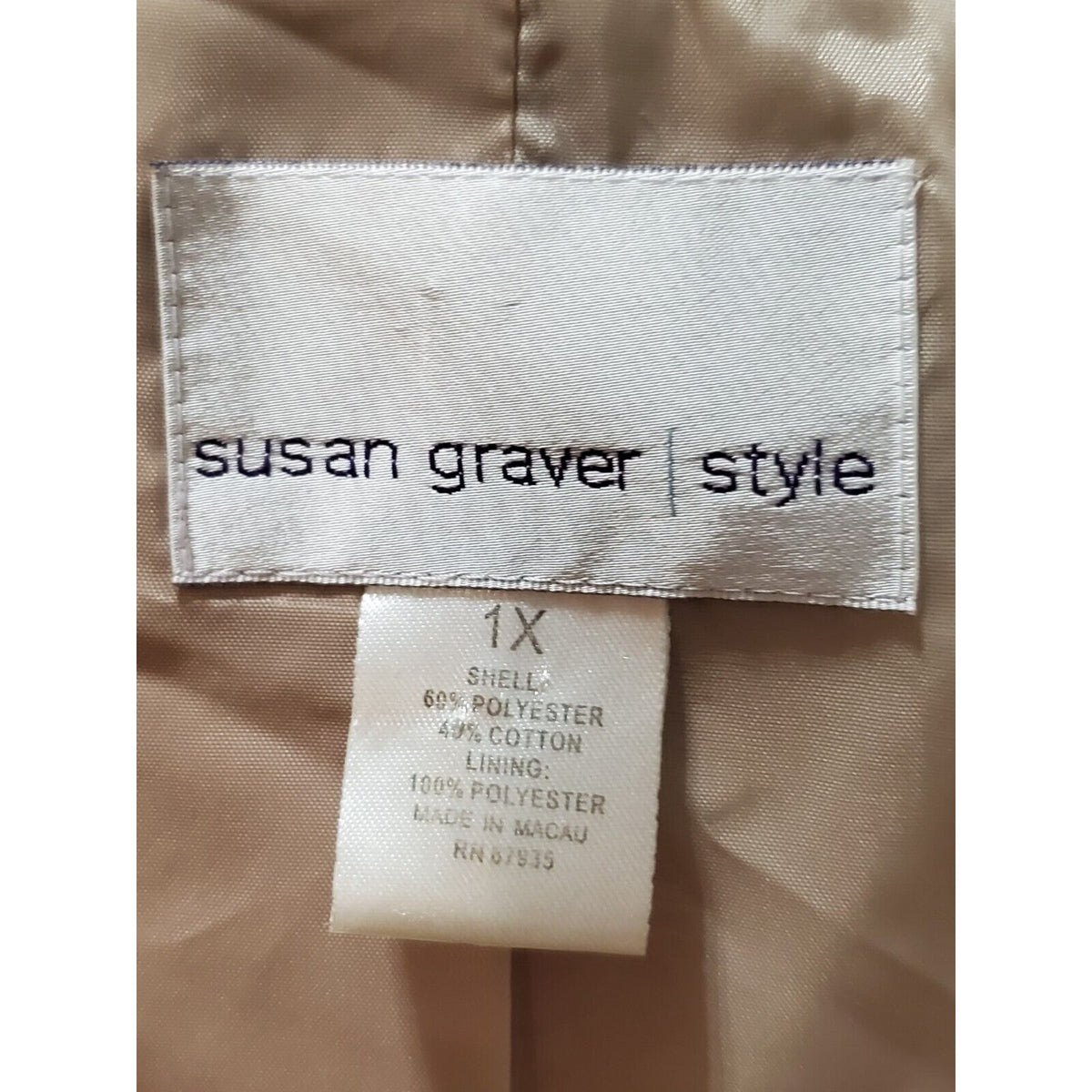 Susan Graver Women's Beige Floral Polyester Single Breasted Two Button Blazer 1X