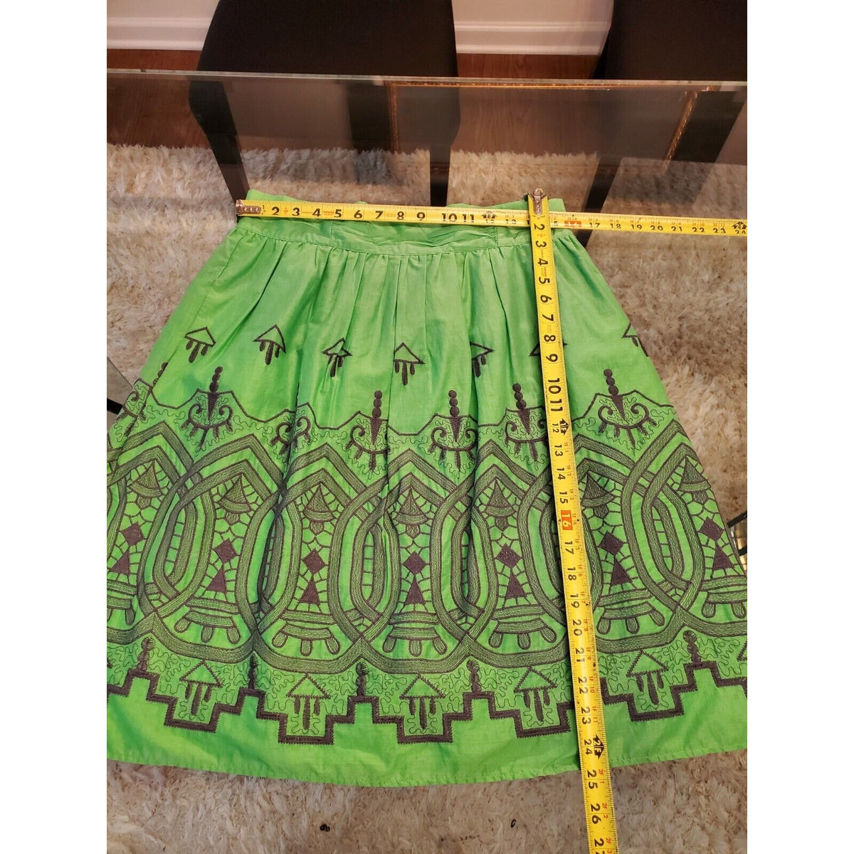 Downeast Womens Green Cotton A Line Side Zipper Casual Knee Length Skirt Size L