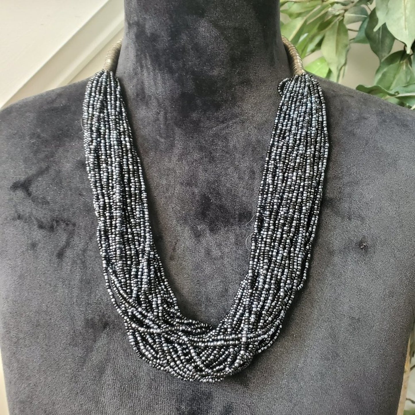 Womens Black Multilayer Round Beaded with Lobster Clasp Fashion Jewelry Necklace