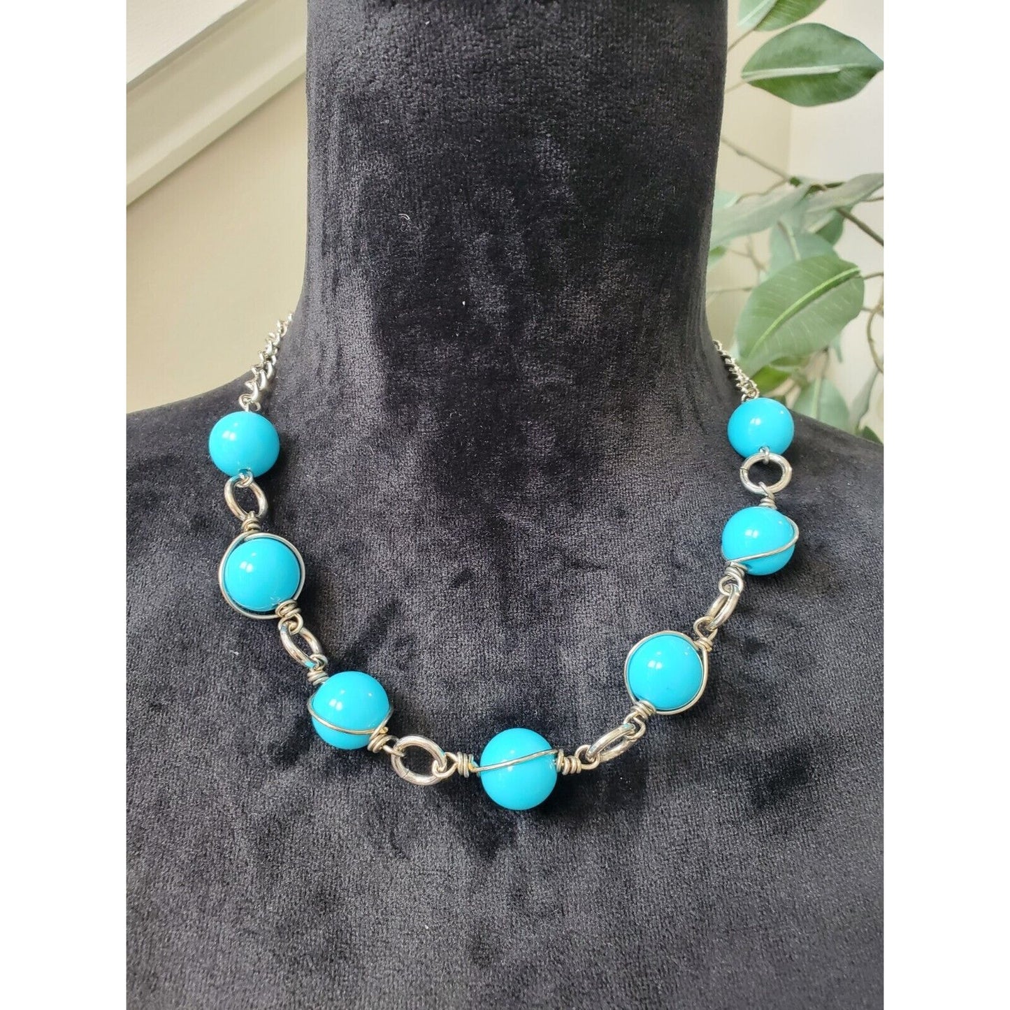 Women's Silver Tone Teal Turquoise Bead Balls Fashion Jewelry Necklace