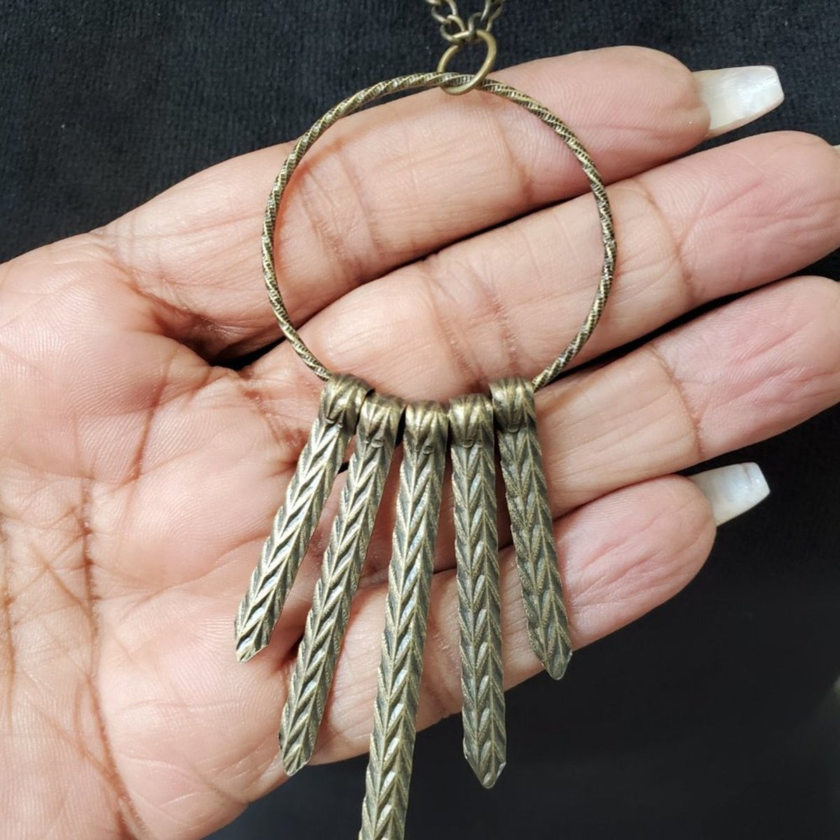 Womens Gold Tone Hammered Tassel Pendant Necklace