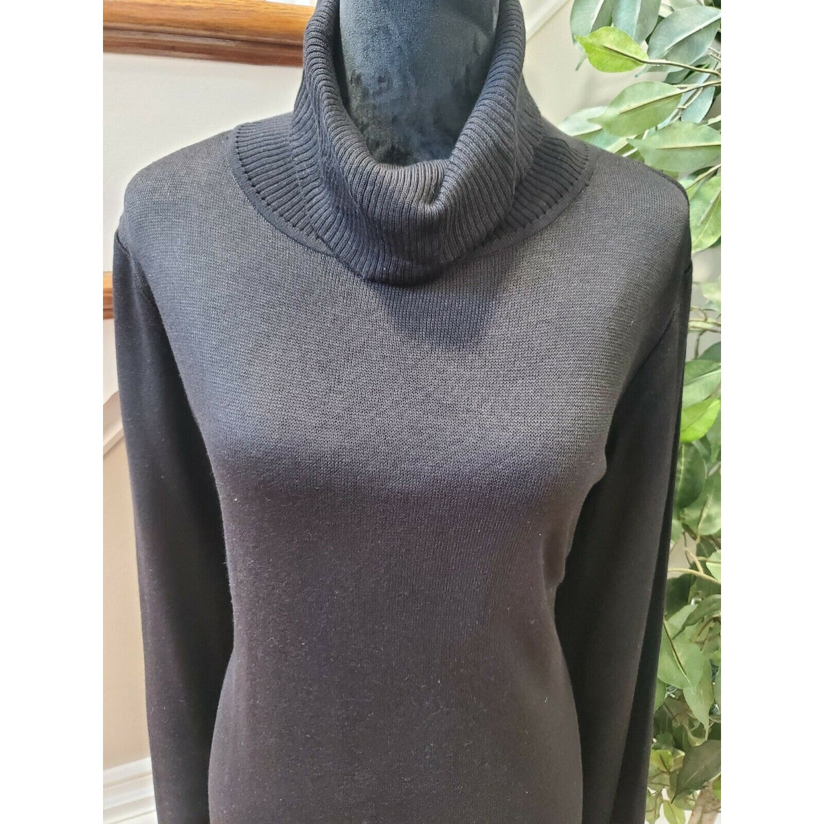 MISOOK Women Black Acrylic Turtleneck Long Sleeve Knee Length Dress Size 1X