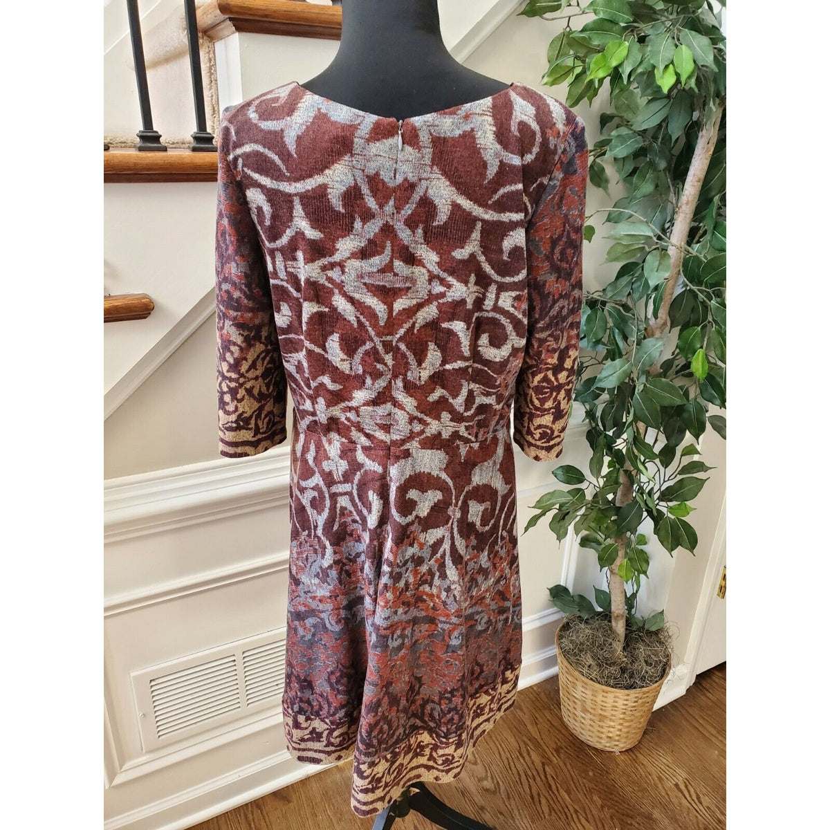 Chris Mclaughlin Women's Polyester Long Sleeve Round Neck Knee Length Dress 14