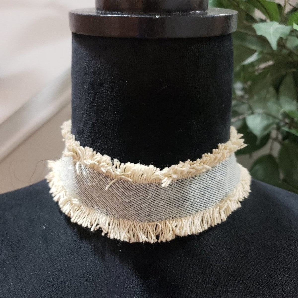 Women's Blue & White Fashion Denim Collar Necklace with Lobster Necklace