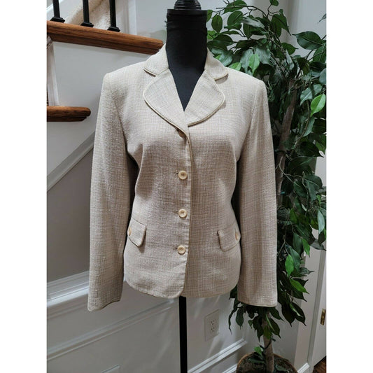 Pendleton Women's Beige Viscose Single Breasted Four Buttons Fitted Blazer 10