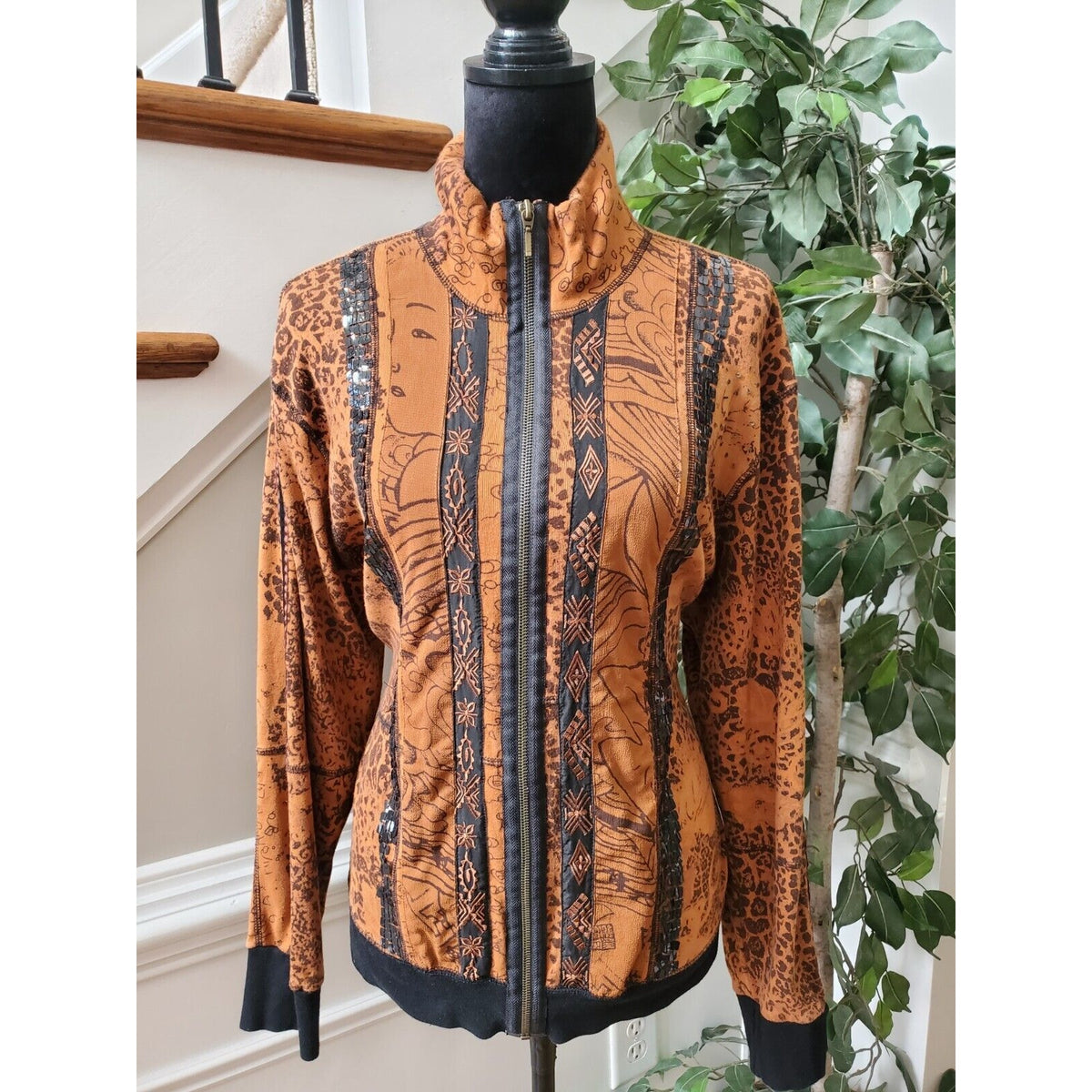 Spa by Chicos Women Orange 100% Cotton Long Sleeve Full Zip Casual Jacket 2 (L)
