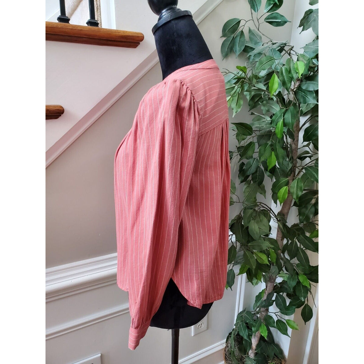 Loft Pink Petite Striped Shirttail Blouse Pressed Petal 100% Cotton Size 2XSP
