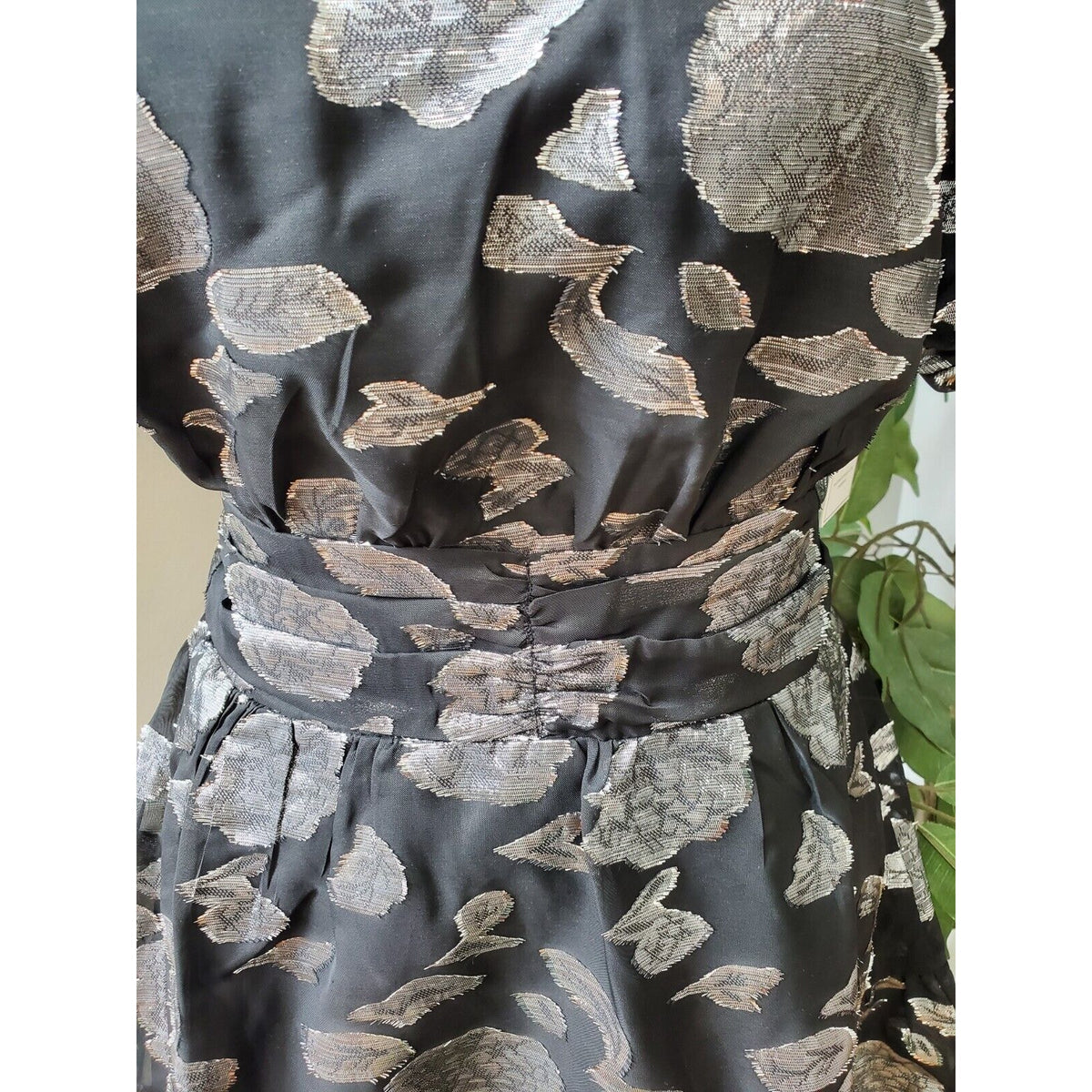 Aura Gray Polyester Round Neck Puff Short Sleeve Casual Knee Length Dress XS