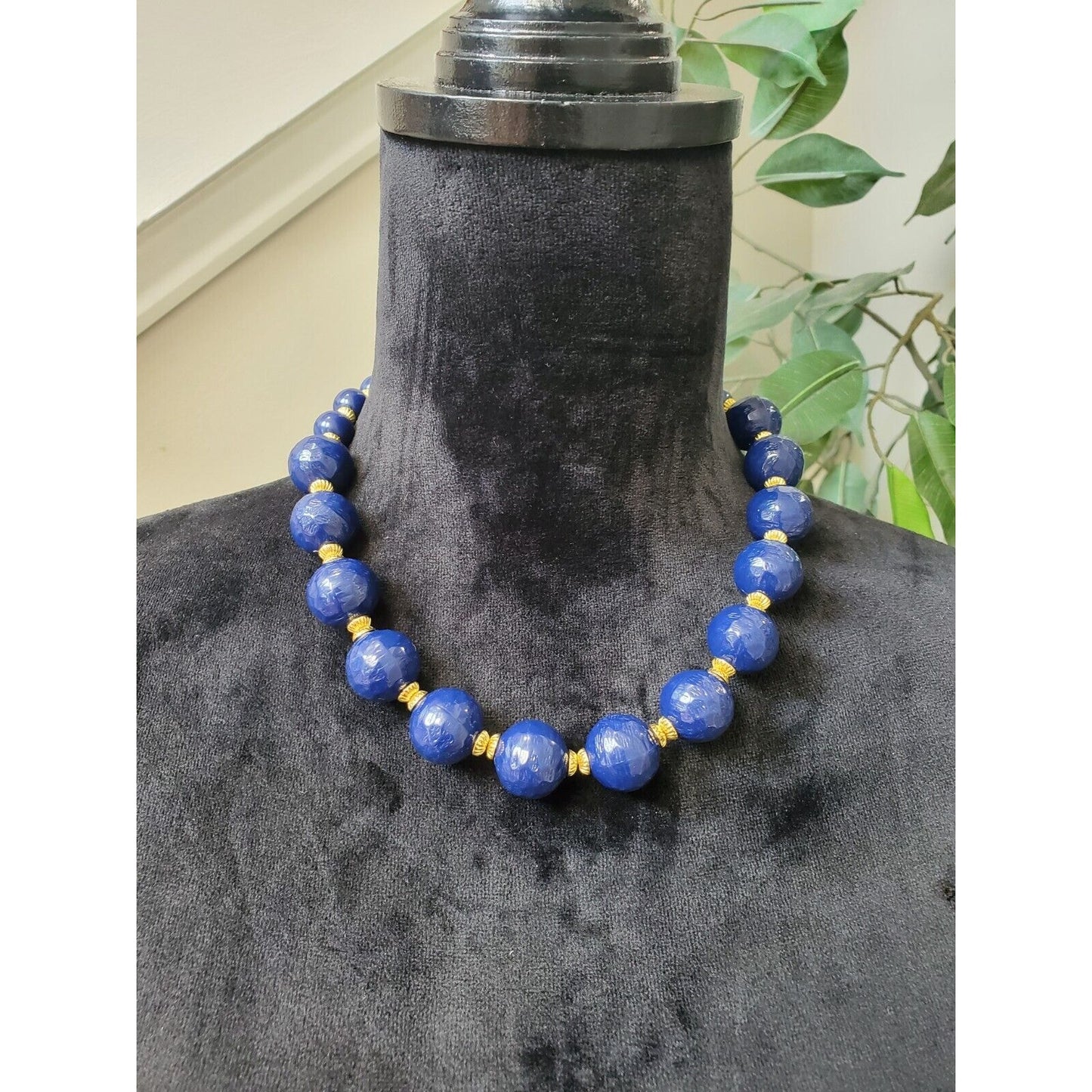 Women's Blue Pearls With Gold Accents Fashion Jewelry Necklace