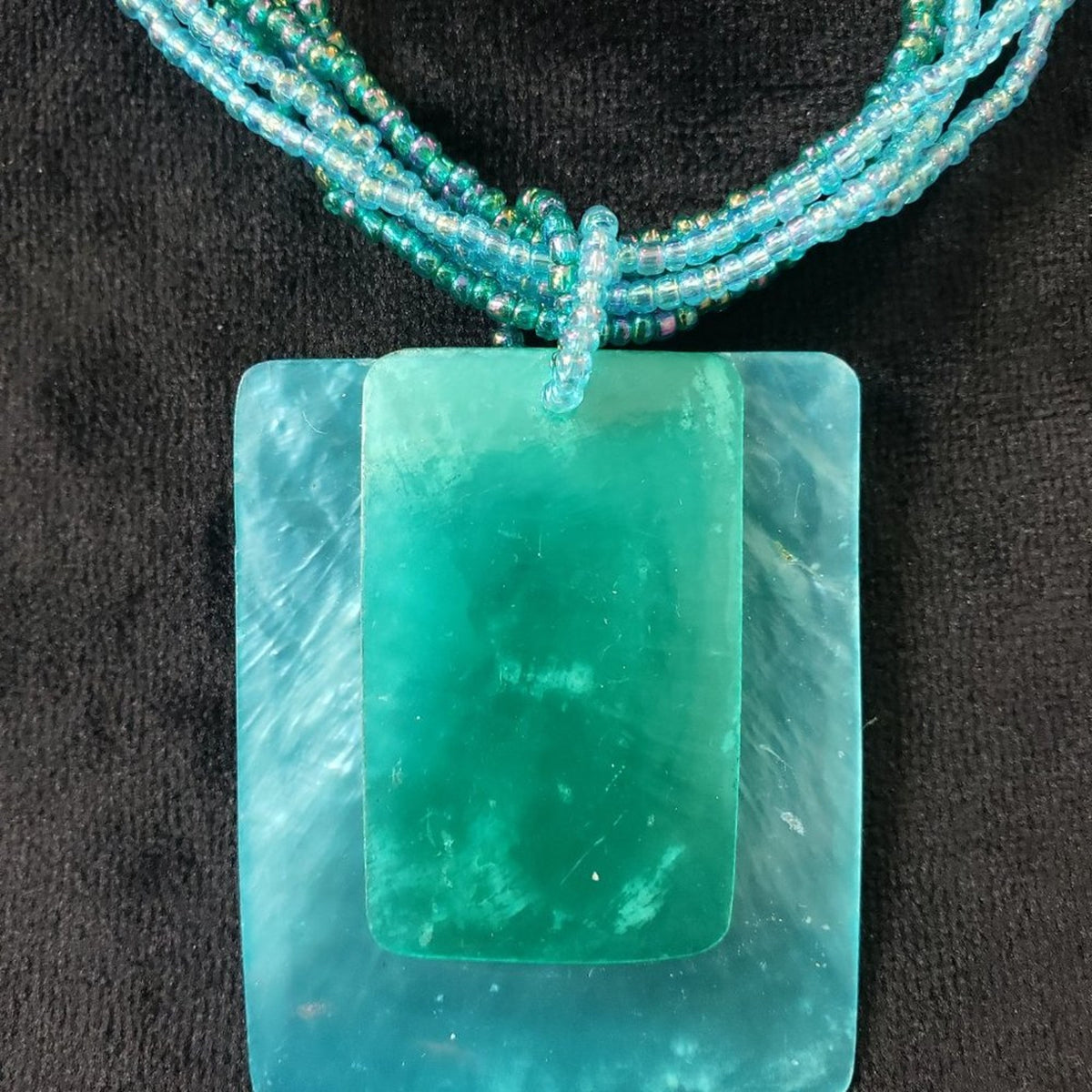 Womens Beaded Green Acrylic Rectangular Shape Pendant Necklace with Lobster