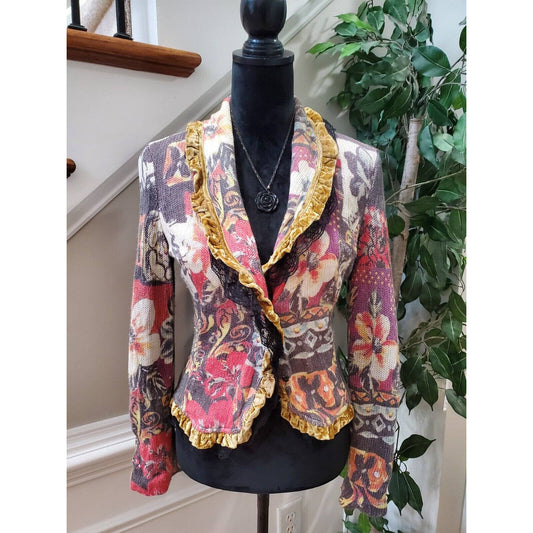 Alberto Makali Women's Floral Polyester Long Sleeve Casual Jacket Blazer Size M
