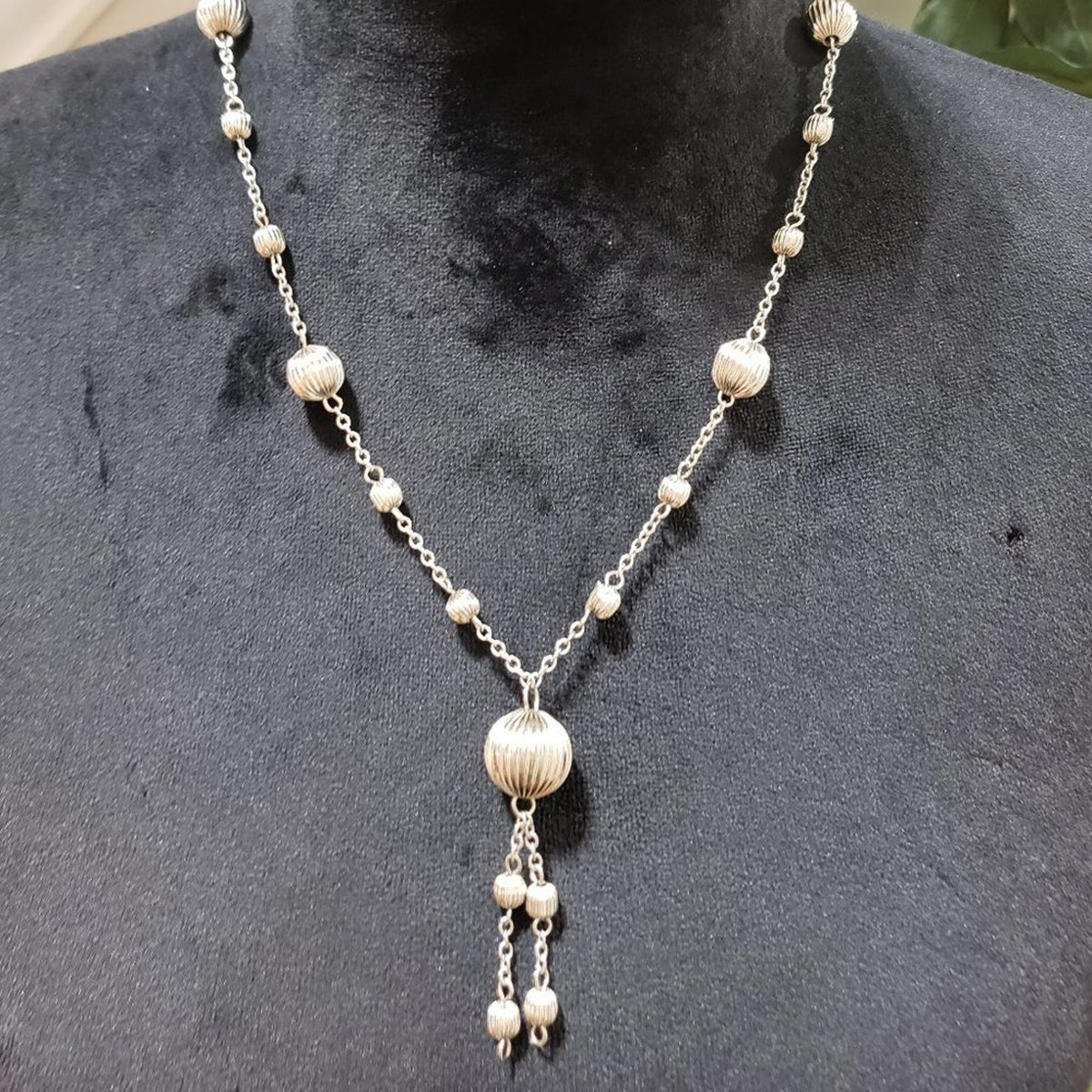 Women's Silver Stones Ball Tassel Chain Stylish Necklace