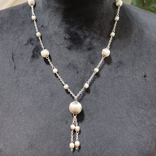 Women's Silver Stones Ball Tassel Chain Stylish Necklace
