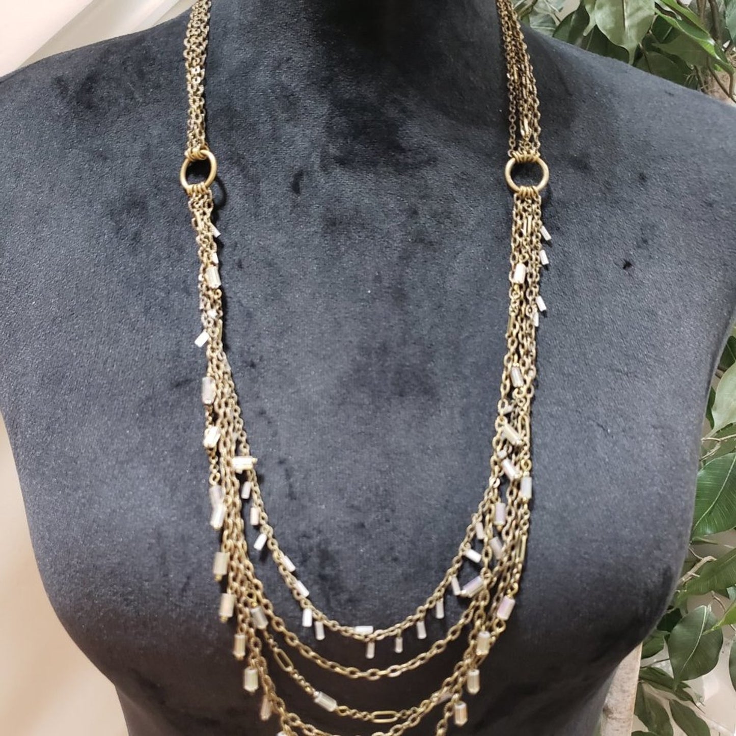 Coldwater Creek Marked Layered Five Strand Gold Tone Glass Beads Necklace