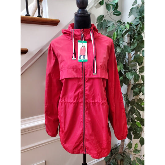 Tommy Hilfiger Women Red 100% Polyester Windbreaker Full Zip Front Jacket Size L