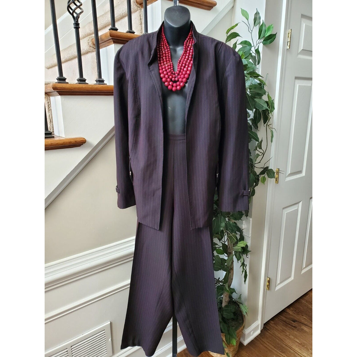 Perceptions Women Black Polyester Open Front Blazer & Pant 2 Pc's Suit Size 24W