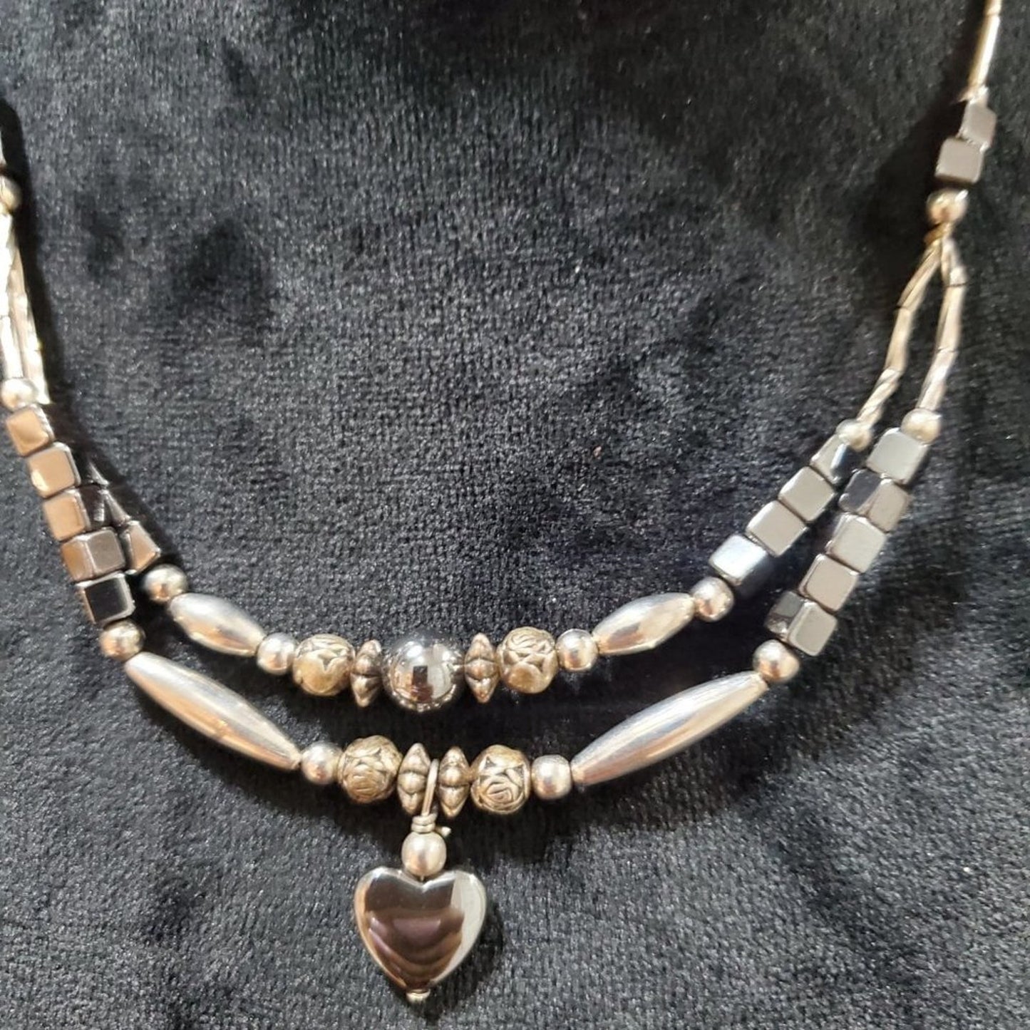 Women's Gold Tone Beaded Double Layer With Heart Shape Fashion Jewelry Necklace