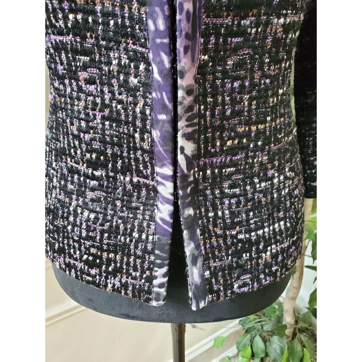 Coldwater Creek Women's Purple Polyester Tweed 3/4 Sleeve Blazer Jacket Size XS
