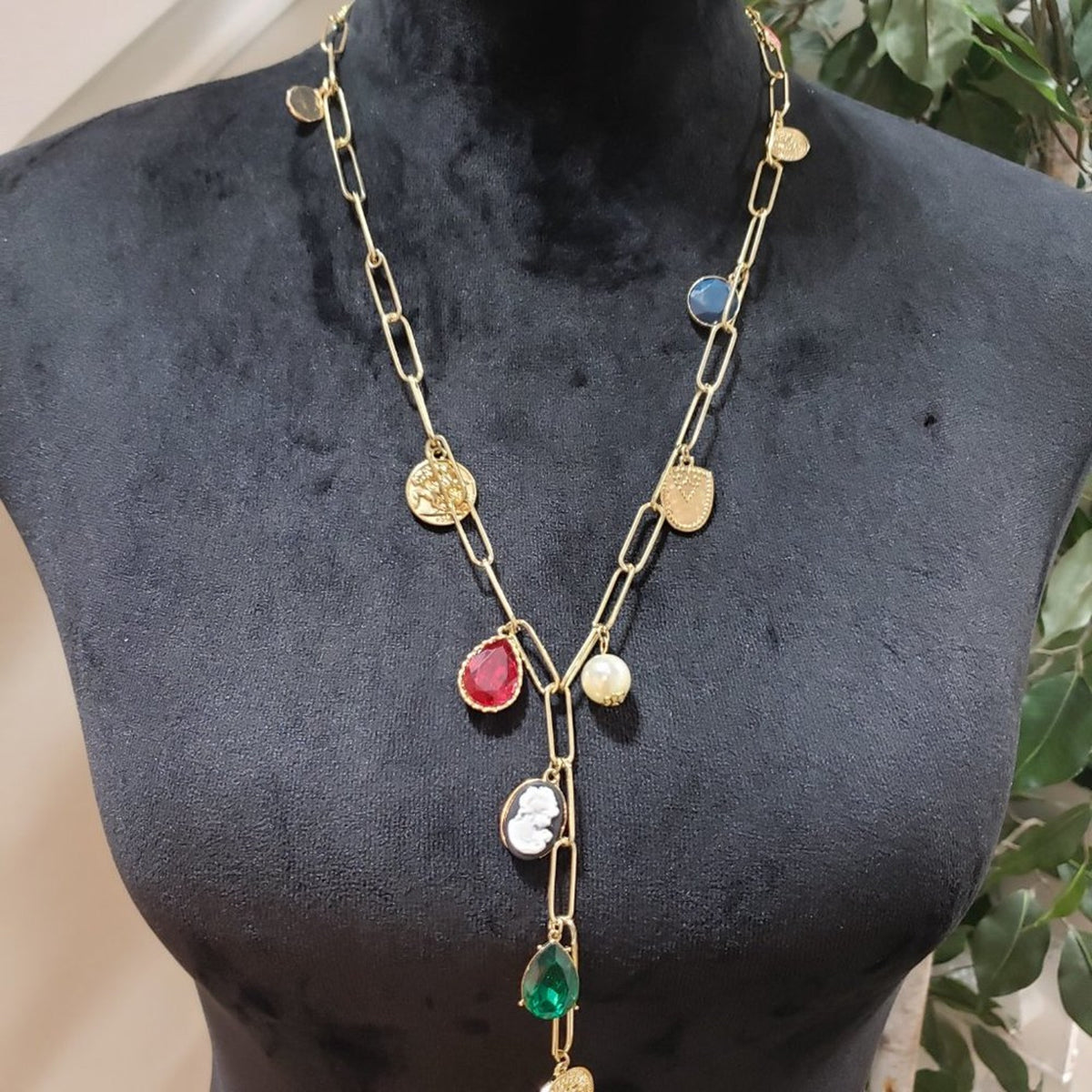 Women's Daisy Fuentes Gold Tone Rose Pink Charms Statement Necklace
