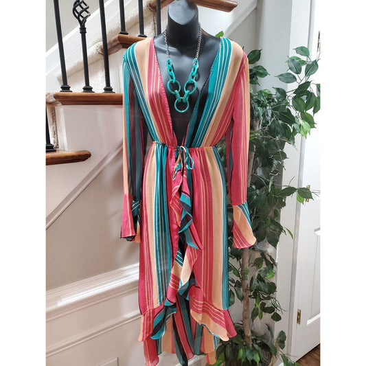 No Boundaries Womens Multicolor Striped Plunging Neckline Long Maxi Dress Small
