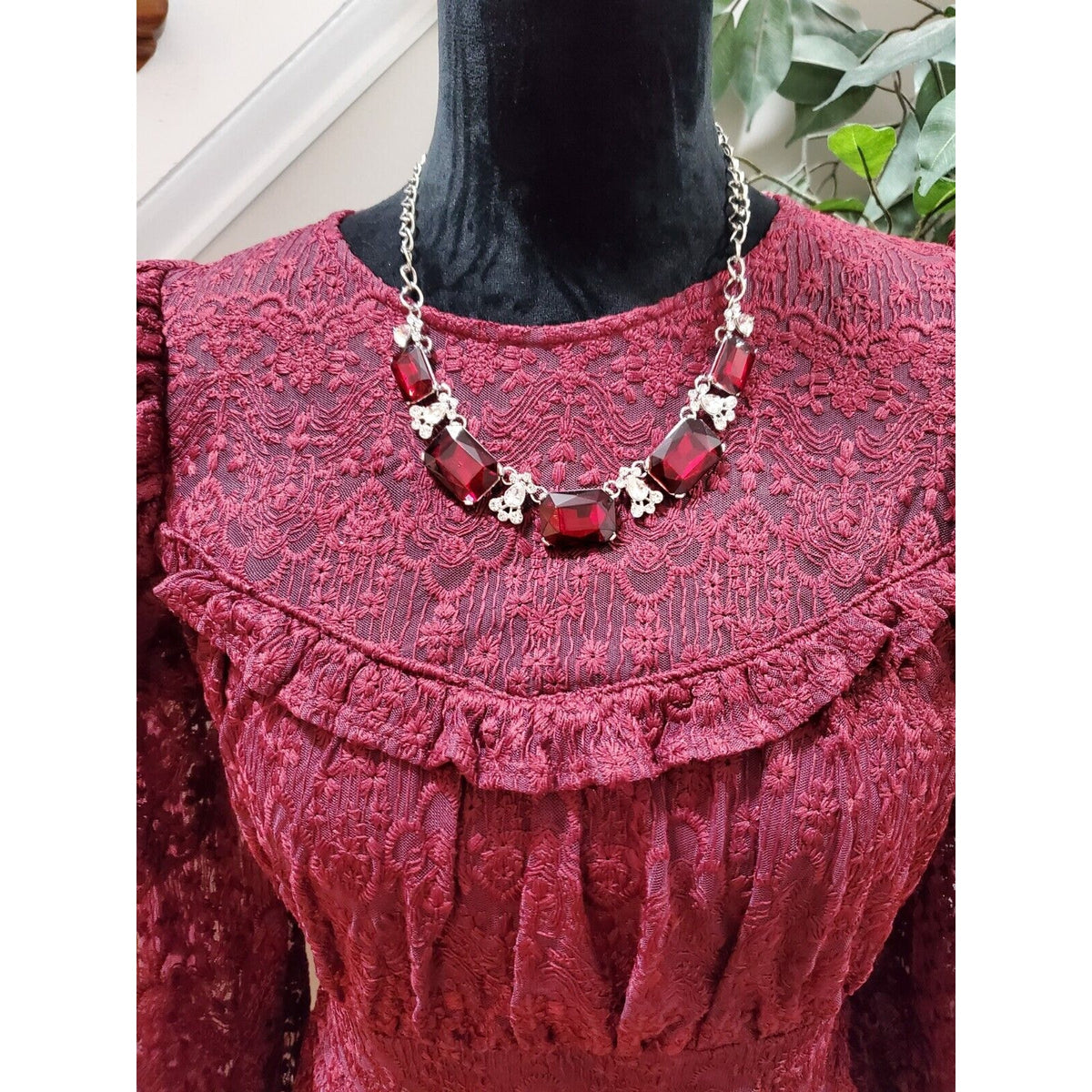 Just Me Women's Maroon polyester Round Neck Long Sleeve Knee Length Dress Size S