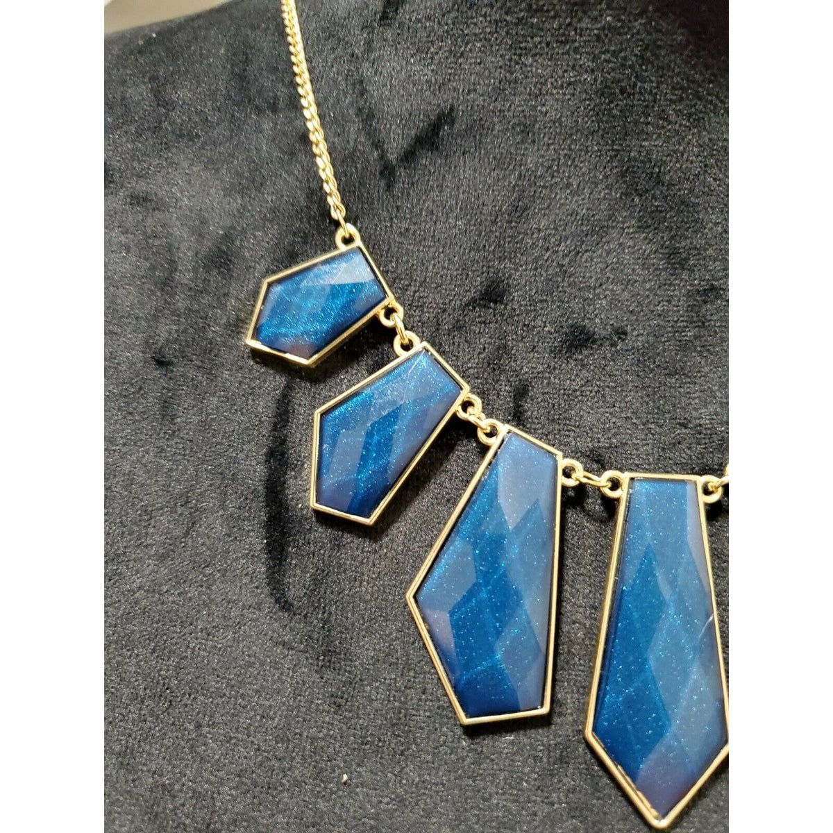 Women's Dark Blue Geometric Shape Necklace with Gold Chain Necklace