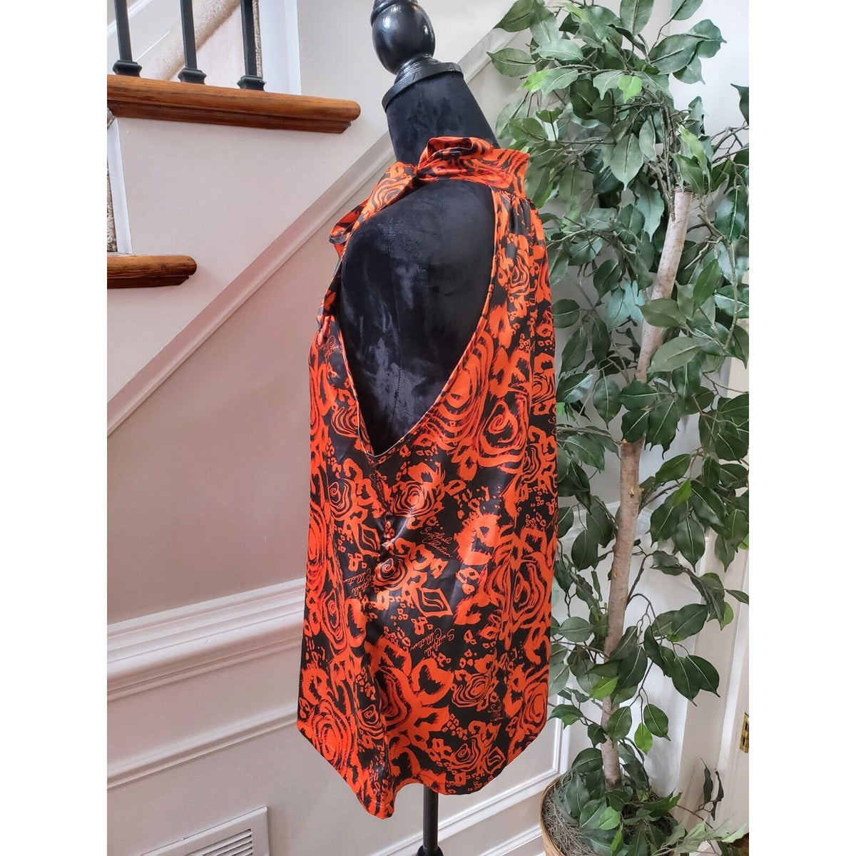 Soutlpole Collection Women's Black Floral Halter Neck Sleeveless Top Blouse XL