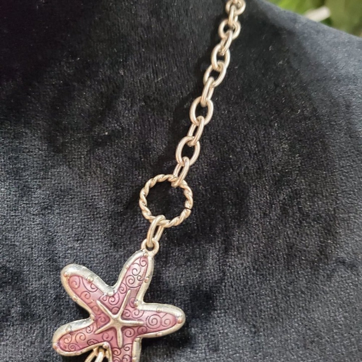 Women's Triple STARFISH Silver Tone Necklace Aquamarine Textured Rhinestones Cry