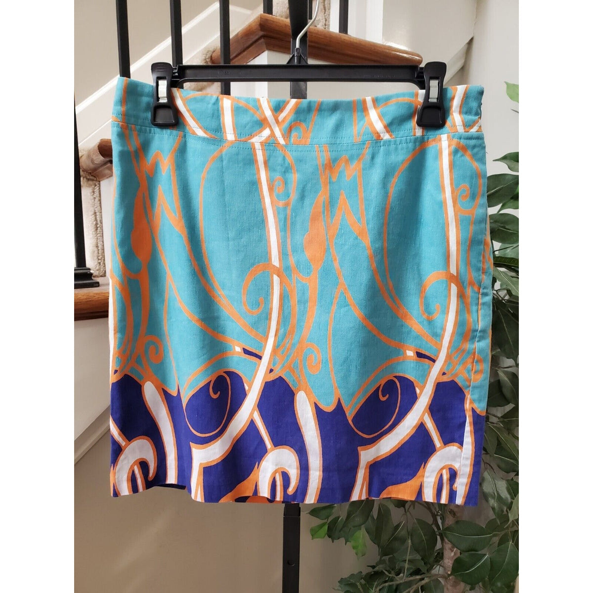 Merona Women's Blue Linen Blend Side Zip Casual Straight Mini Skirt Size 2