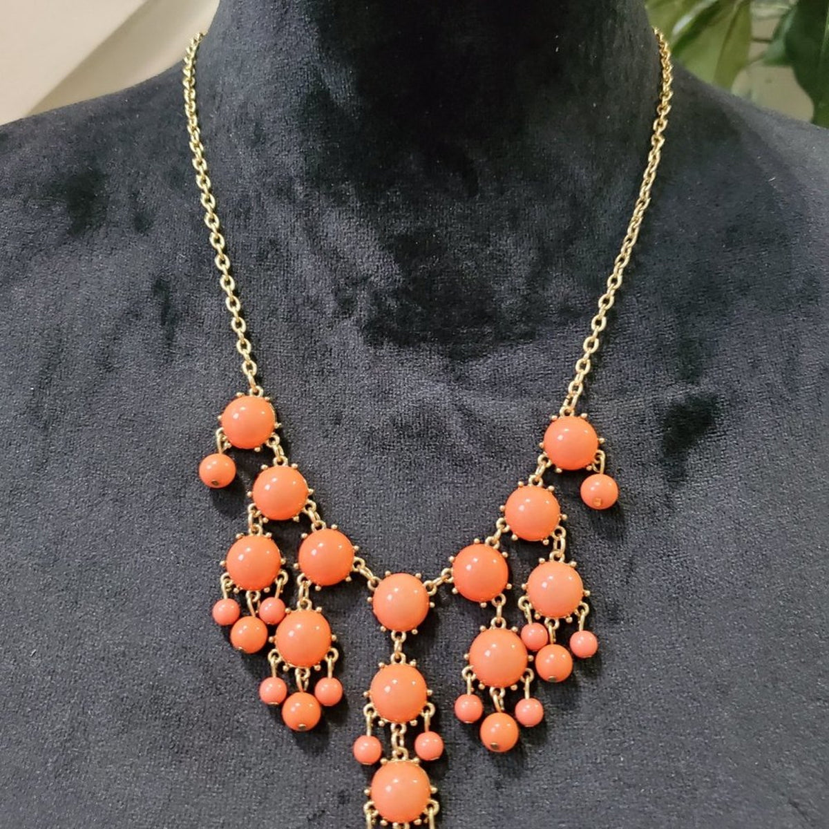 Women's Orange Round Beaded with Lobster Clasp Fashion Jewelry Necklace