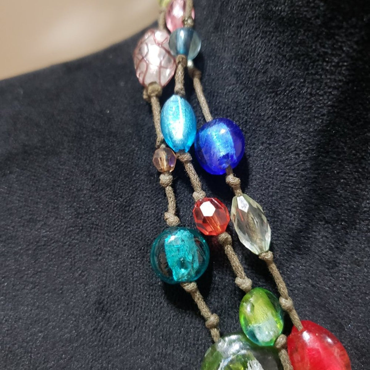 Womens Fashion Triple Strand Multicolor Rhinestones Beaded Charm Necklace