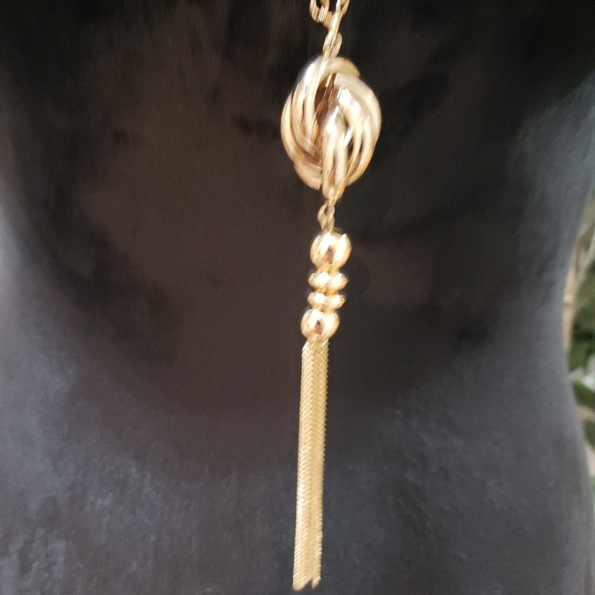 Women's Gold Tone Chain Link Tassel Art Deco Style Pendant Necklace