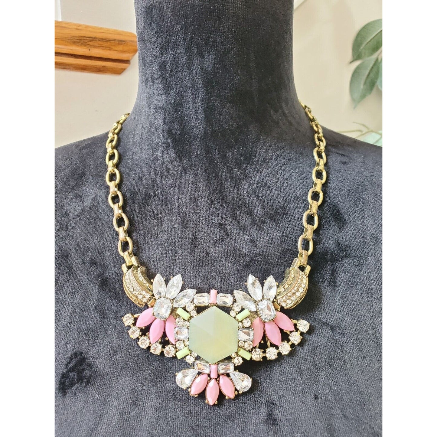 Women's Diamond Crystal Plated Drop Peach Floral Statement Necklace