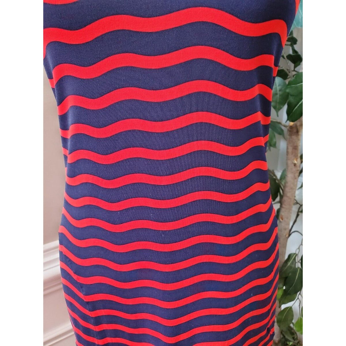 Tommy Bahama Red Navy Blue Sea Swell Split Neck Spa Dress Tassel Ties Size Small