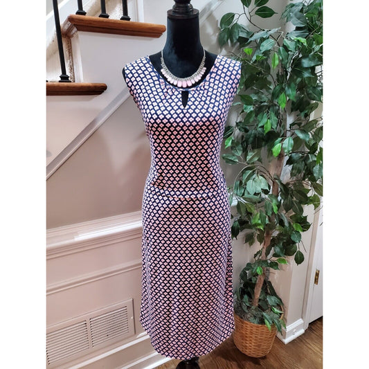 Blue Floral Polyester Round Neck Sleeveless Casual Knee Length Dress Medium