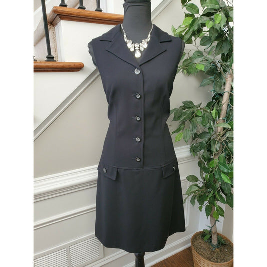 Vintage Carole Little Womens Black Polyester Sleeveless Knee Length Dress